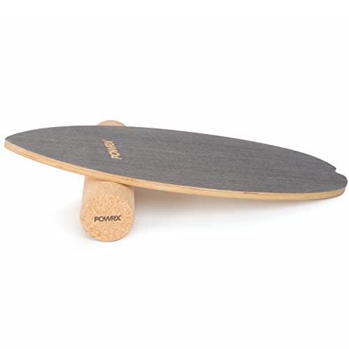POWRX Surf Balance Board Holz Schwarz inkl. Rolle | Koordinationstraining für Surfbrett, Surfboard, Skateboard , Sport Balance Board, Kraft- & Gleichgewichtstrainer Indoor & Outdoor