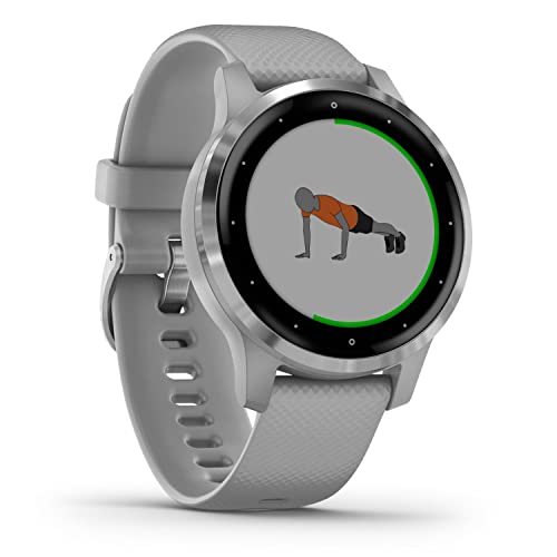 Garmin vívoactive 4S– schlanke,wasserdichte GPS-Fitness-Smartwatch mit Trainingsplänen und animierten Übungen.Für schmale Handgelenke,20 Sport-Apps, 7 Tage Akkulaufzeit,kontaktlos Bezahlen,Silber/Grau