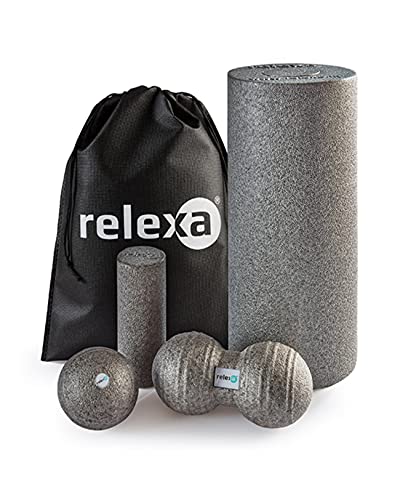 relexa Faszien Starter Set 5-teilig, Faszienrollen/Faszienbälle für Verspannungen & Verklebungen, zur Selbstmassage aller Muskeln, vielseitige Anwendung, inkl. eBook, in Grau