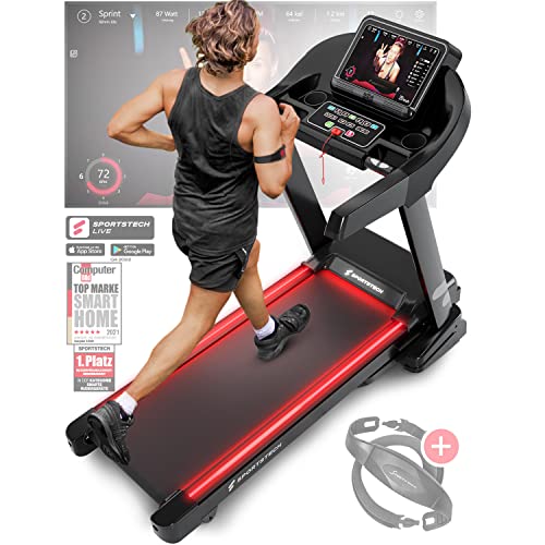 Sportstech F37s Profi Laufband Deutsche Qualitätsmarke- Selbstschmiersystem,APP Kinomap, 7PS bis 20 km/h. Bluetooth MP3, HRC-Klappbar, große Lauffläche, TÜV/GS, Pulsgurt im Wert von 49,9EUR, bis 150kg