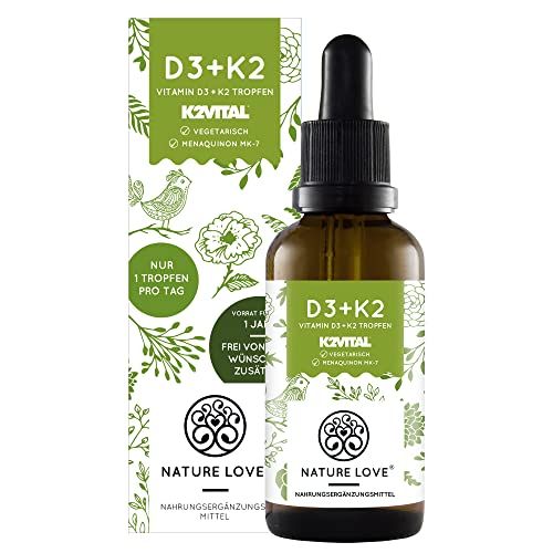 Vitamin D3 + K2 (50ml) - Hoch bioverfügbar durch Original K2VITAL® 99,7% All-Trans - laborgeprüfte 1000 I.E. Vitamin D3 pro Tropfen (1700 Tropfen mit Vitamin D + Vitamin K) - in MCT-Öl - Hochdosiert
